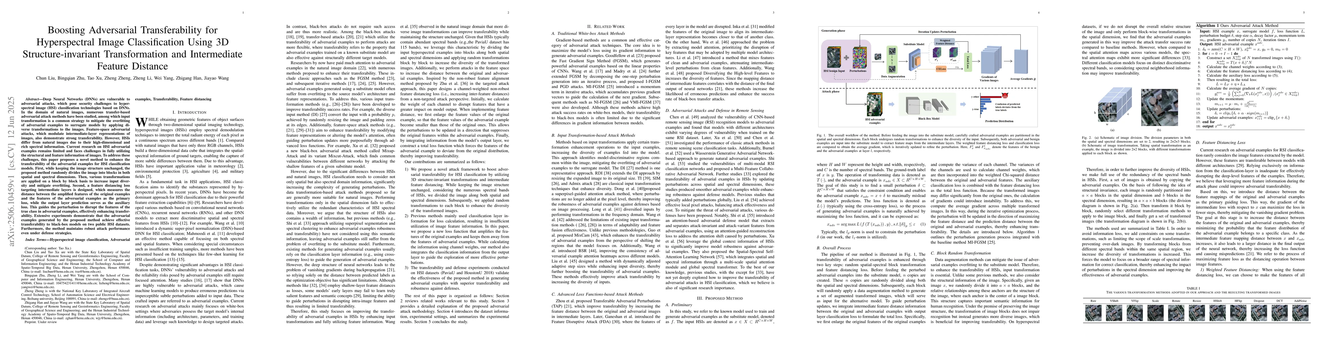 Thumbnail for Boosting Adversarial Transferability for Hyperspectral Image
  Classification Using 3D Structure-invariant Transformation and Intermediate
  Feature Distance