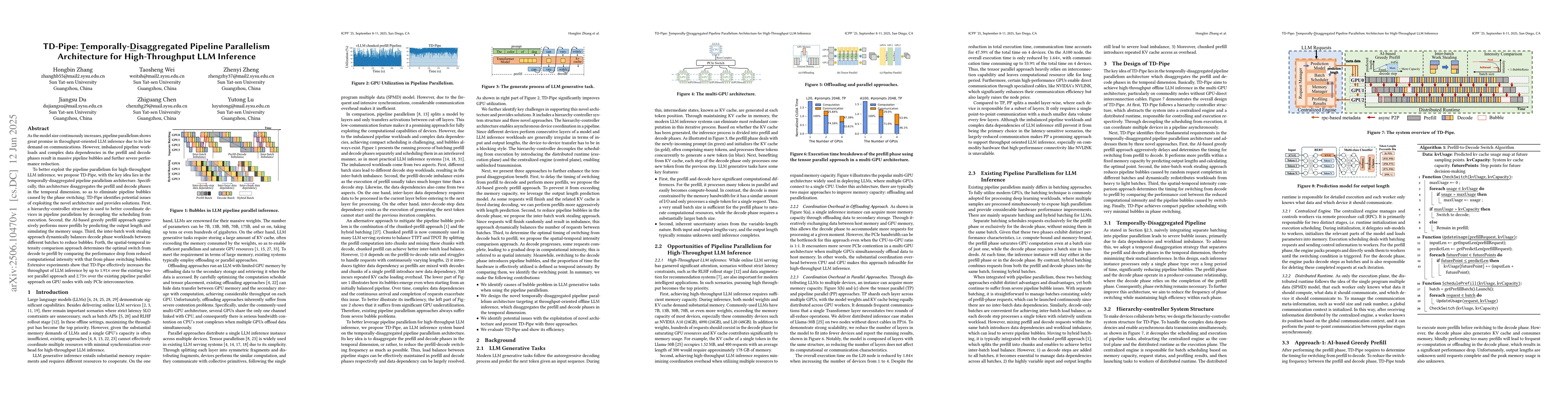Thumbnail for TD-Pipe: Temporally-Disaggregated Pipeline Parallelism Architecture for
  High-Throughput LLM Inference