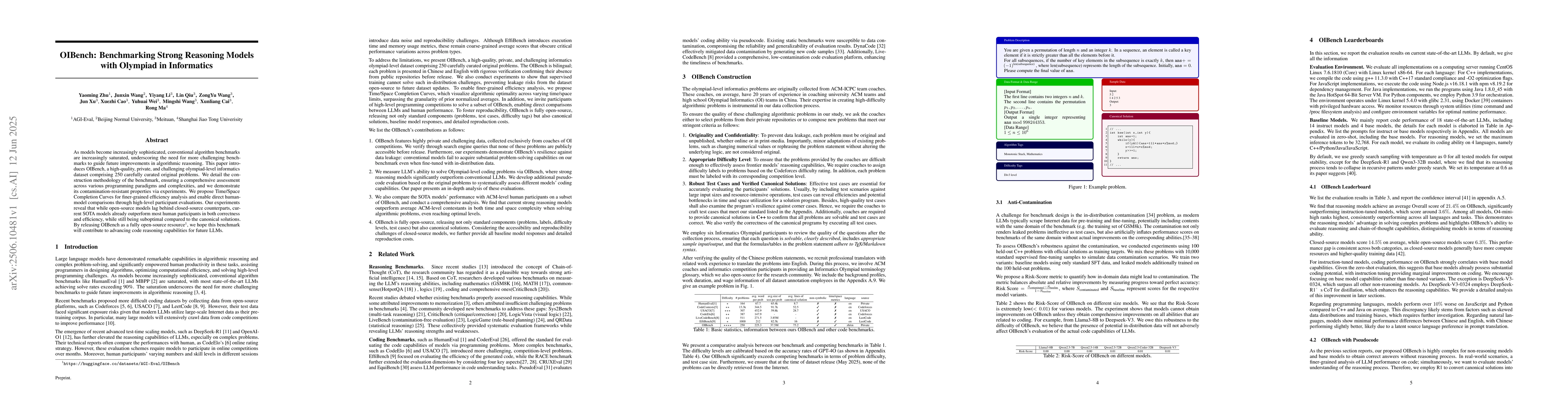 Thumbnail for OIBench: Benchmarking Strong Reasoning Models with Olympiad in
  Informatics