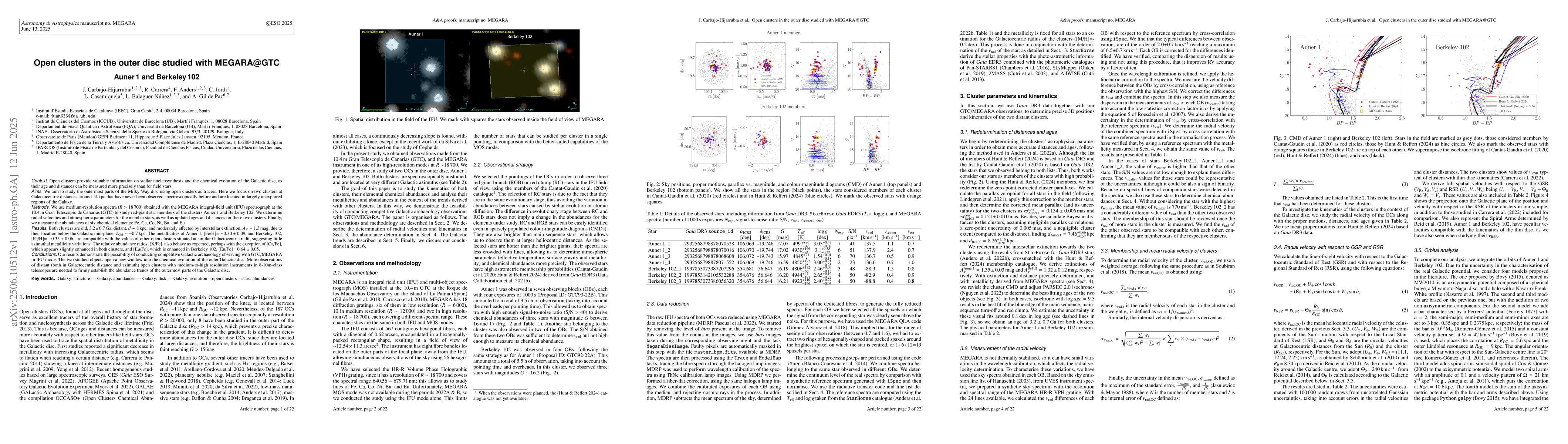 Thumbnail for Open clusters in the outer disc studied with MEGARA@GTC Auner 1 and
  Berkeley 102