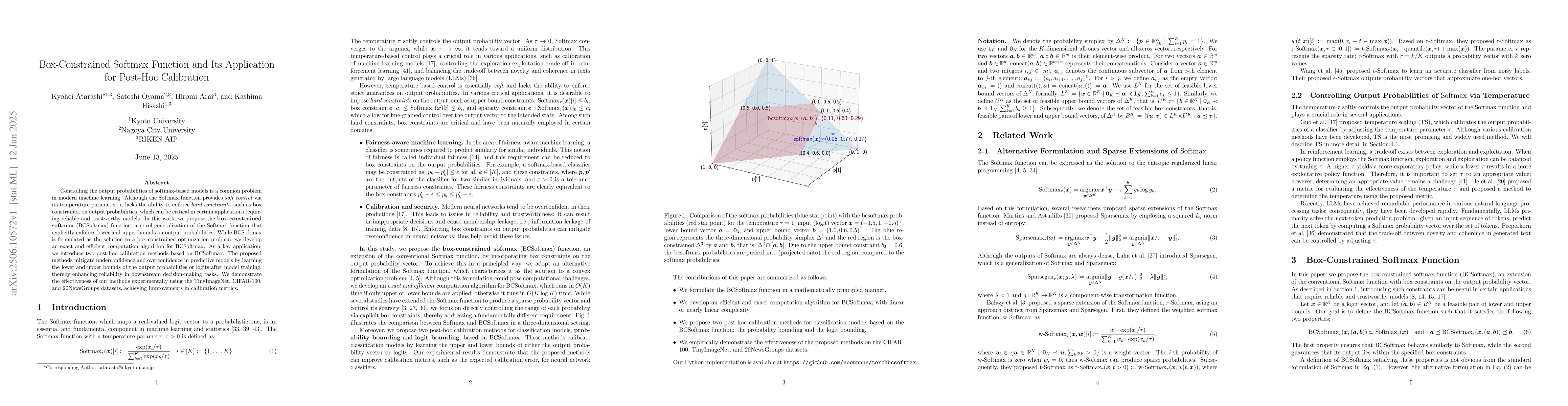 Thumbnail for Box-Constrained Softmax Function and Its Application for Post-Hoc
  Calibration