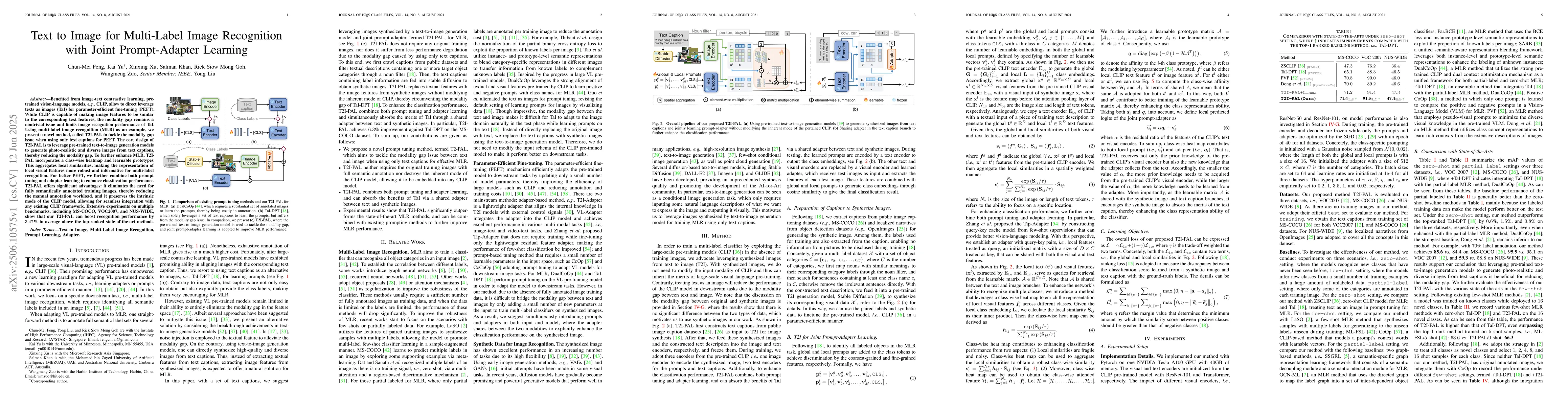 Thumbnail for Text to Image for Multi-Label Image Recognition with Joint
  Prompt-Adapter Learning