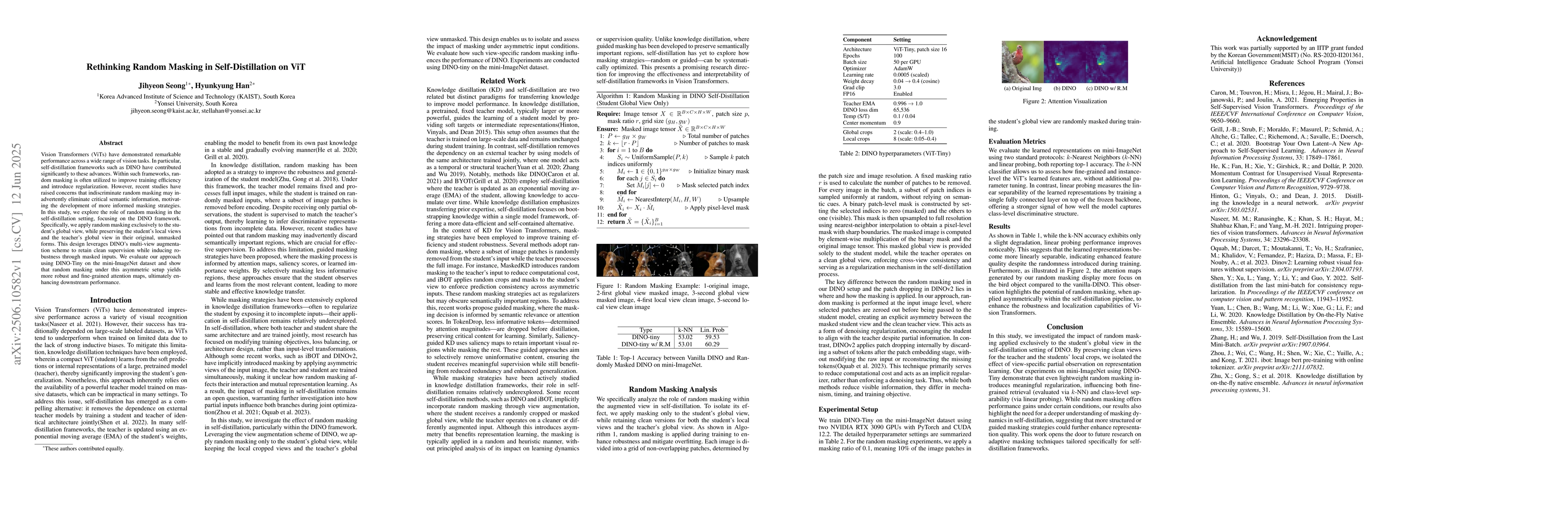 Thumbnail for Rethinking Random Masking in Self Distillation on ViT