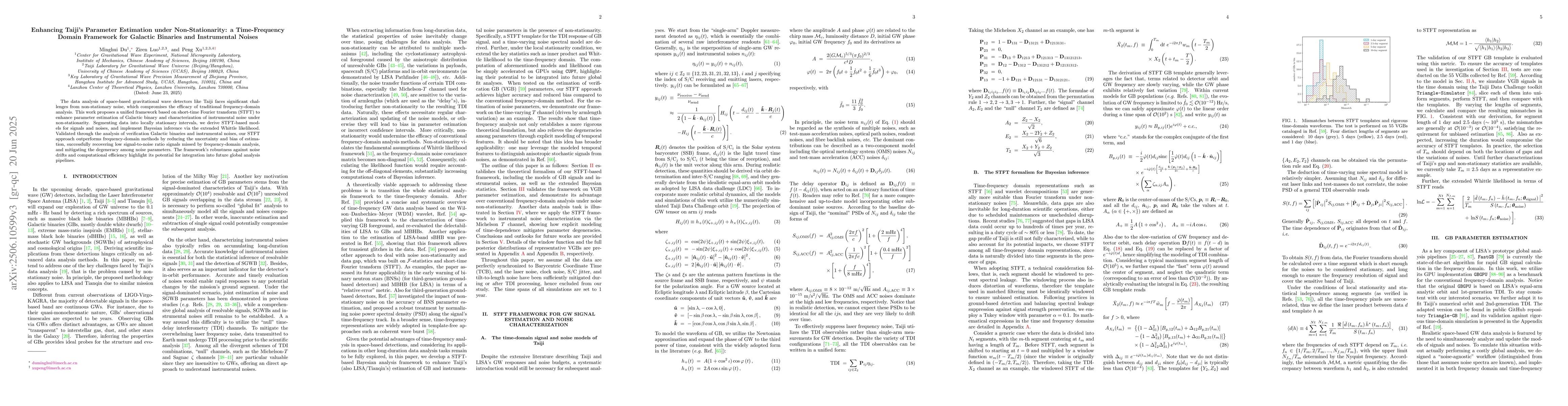 Thumbnail for Enhancing Taiji's Parameter Estimation under Non-Stationarity: a
  Time-Frequency Domain Framework for Galactic Binaries and Instrumental Noises