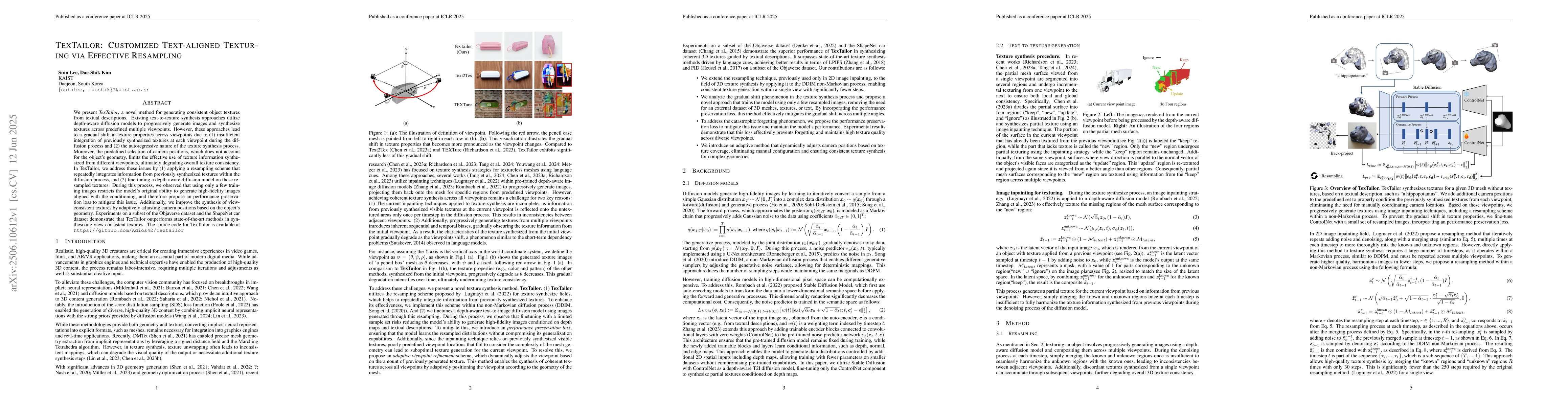Thumbnail for TexTailor: Customized Text-aligned Texturing via Effective Resampling