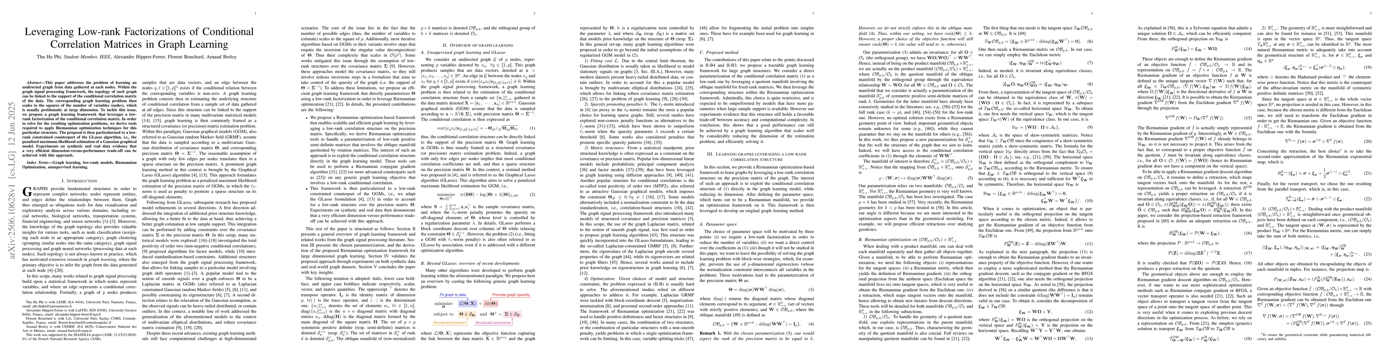 Thumbnail for Leveraging Low-rank Factorizations of Conditional Correlation Matrices
  in Graph Learning