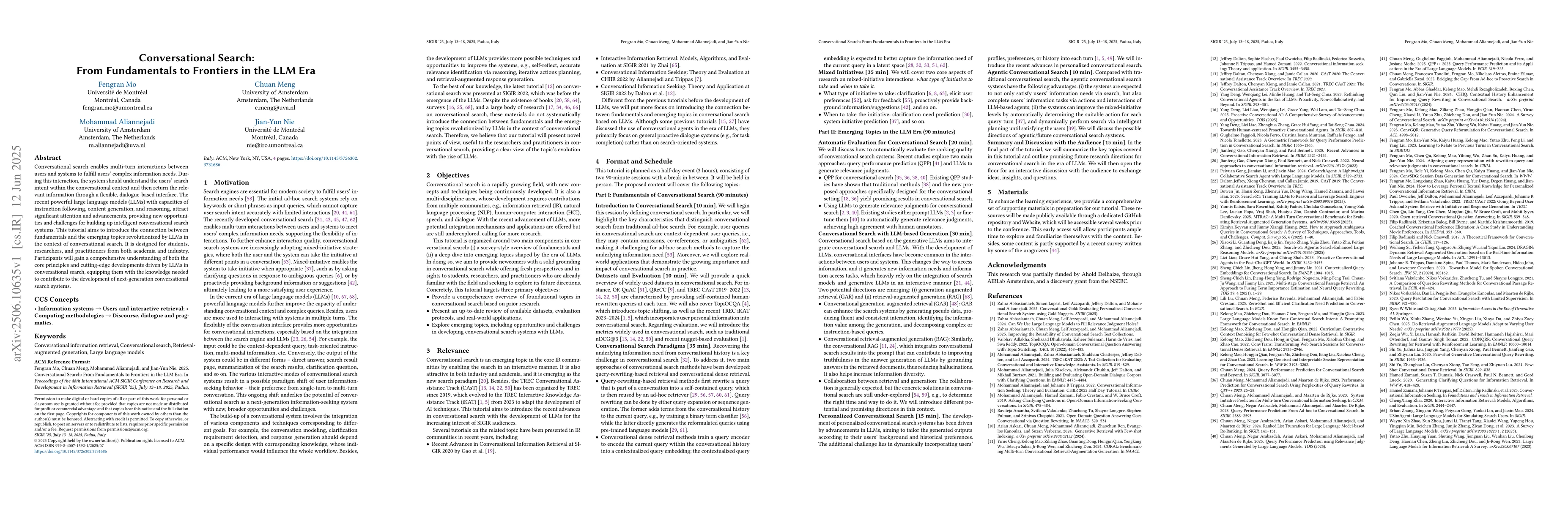 Thumbnail for Conversational Search: From Fundamentals to Frontiers in the LLM Era