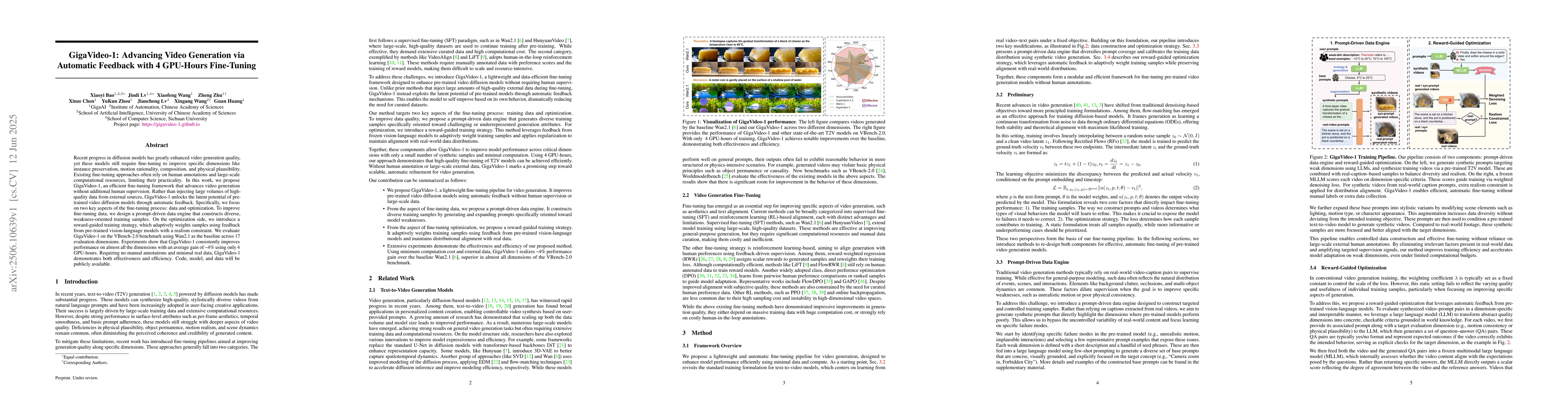 Thumbnail for GigaVideo-1: Advancing Video Generation via Automatic Feedback with 4
  GPU-Hours Fine-Tuning