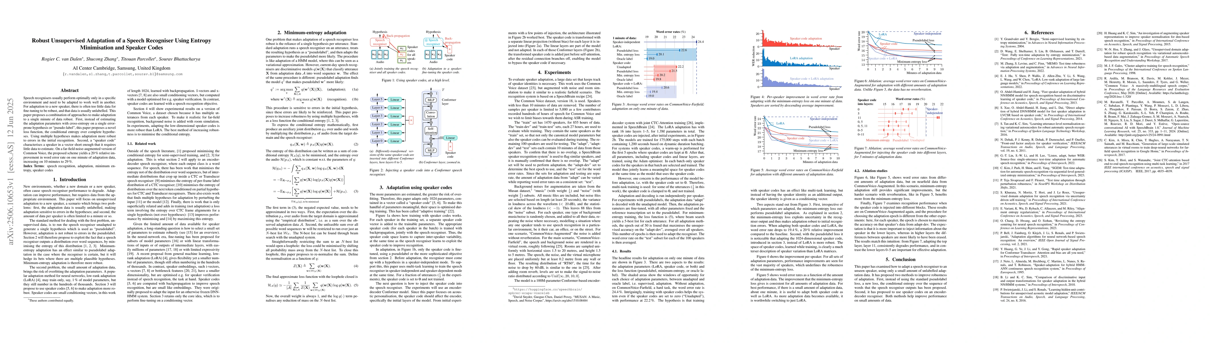 Thumbnail for Robust Unsupervised Adaptation of a Speech Recogniser Using Entropy
  Minimisation and Speaker Codes