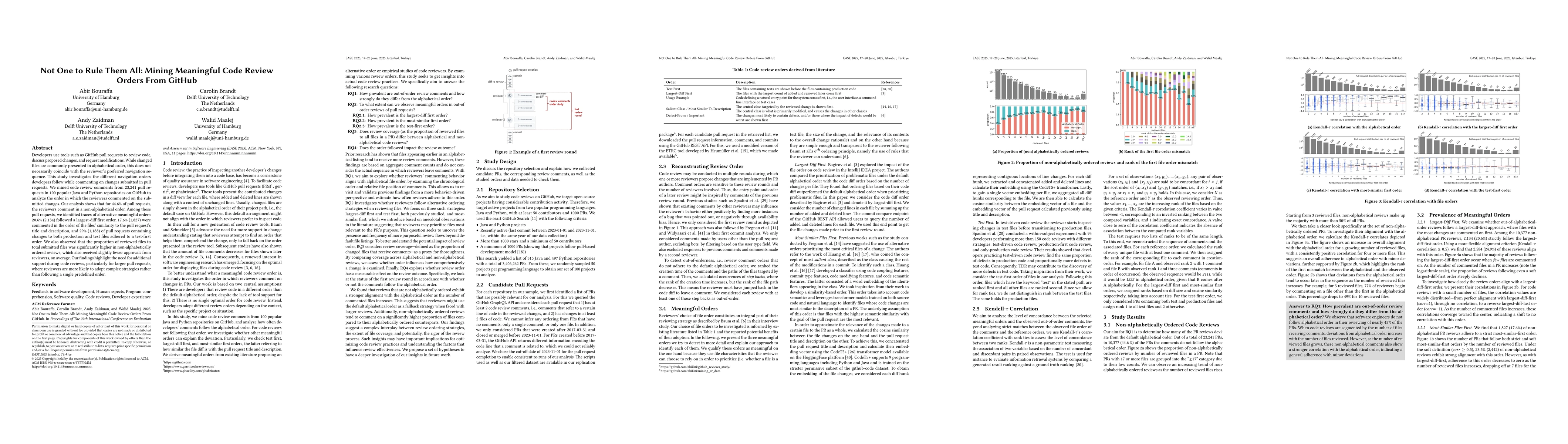 Thumbnail for Not One to Rule Them All: Mining Meaningful Code Review Orders From
  GitHub