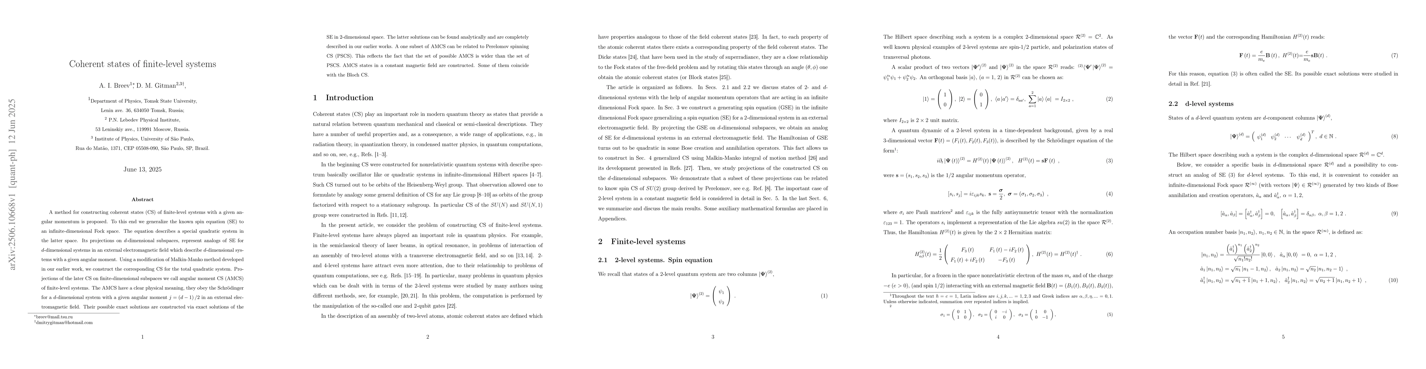 Thumbnail for Coherent states of finite-level systems