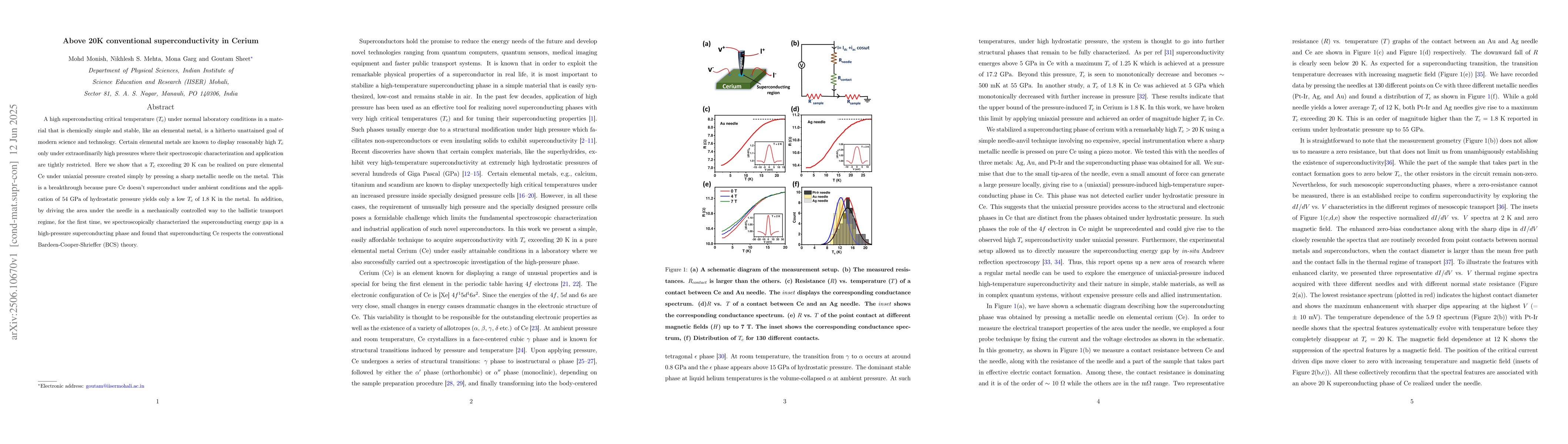 Thumbnail for Above 20K conventional superconductivity in Cerium