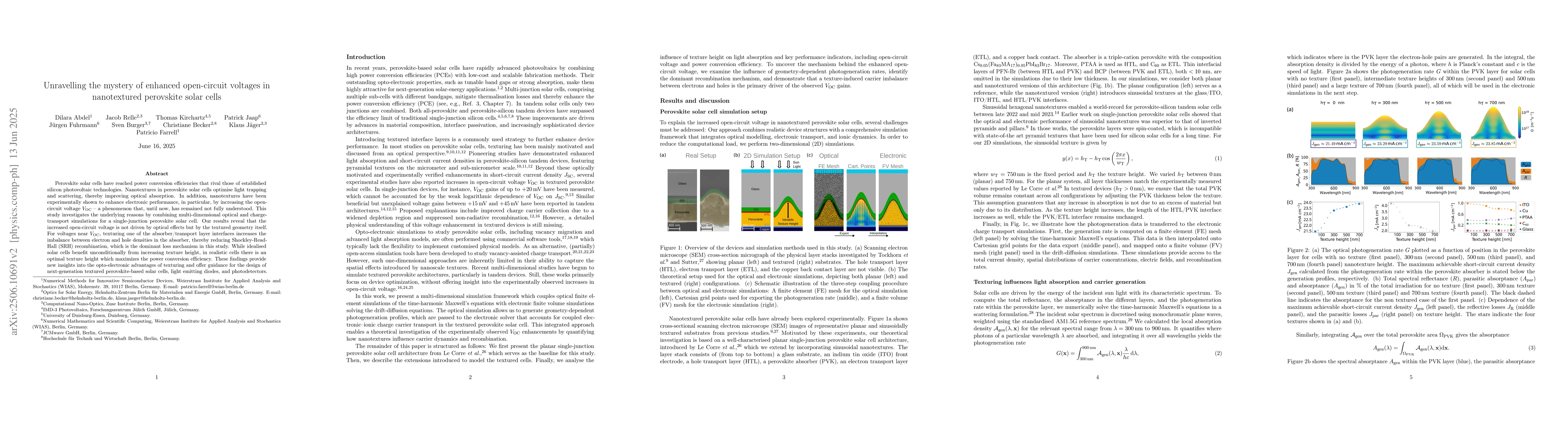 Thumbnail for Unravelling the mystery of enhanced open-circuit voltages in
  nanotextured perovskite solar cells