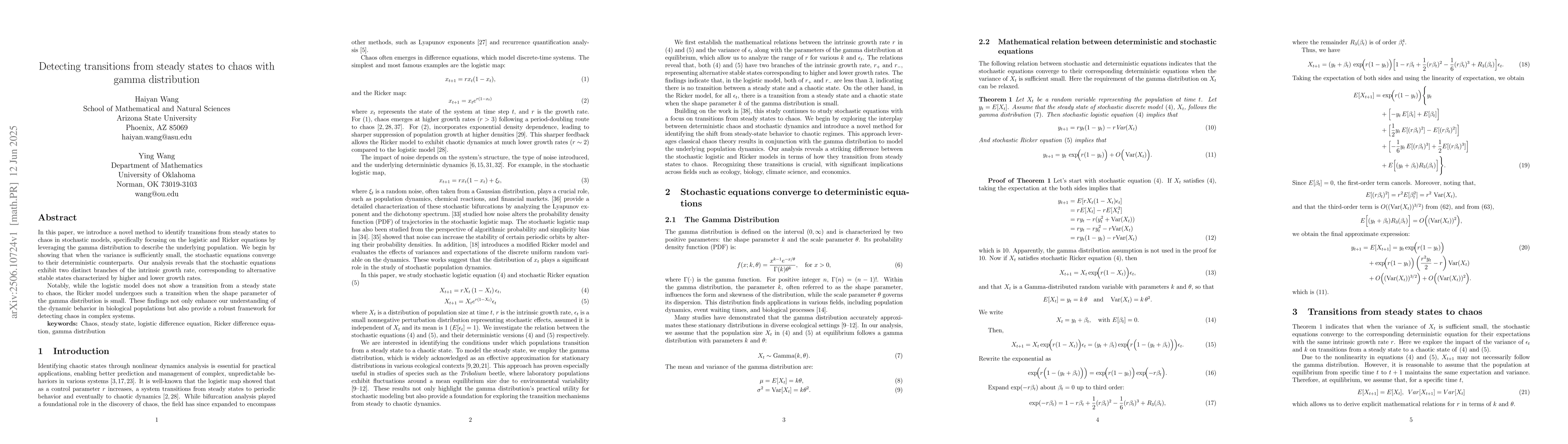 Thumbnail for Detecting transitions from steady states to chaos with gamma
  distribution