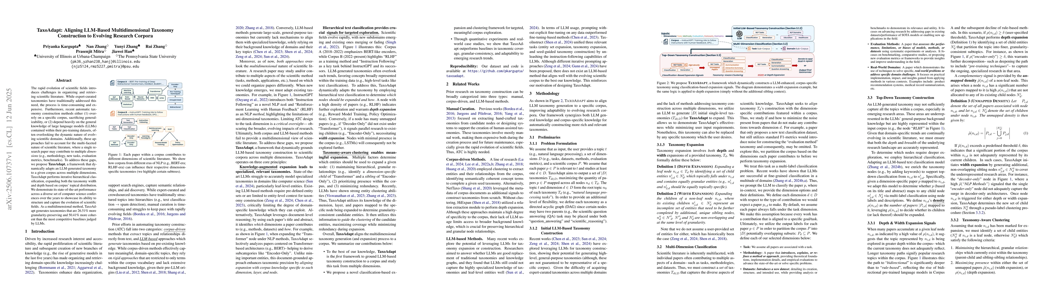 Thumbnail for TaxoAdapt: Aligning LLM-Based Multidimensional Taxonomy Construction to
  Evolving Research Corpora
