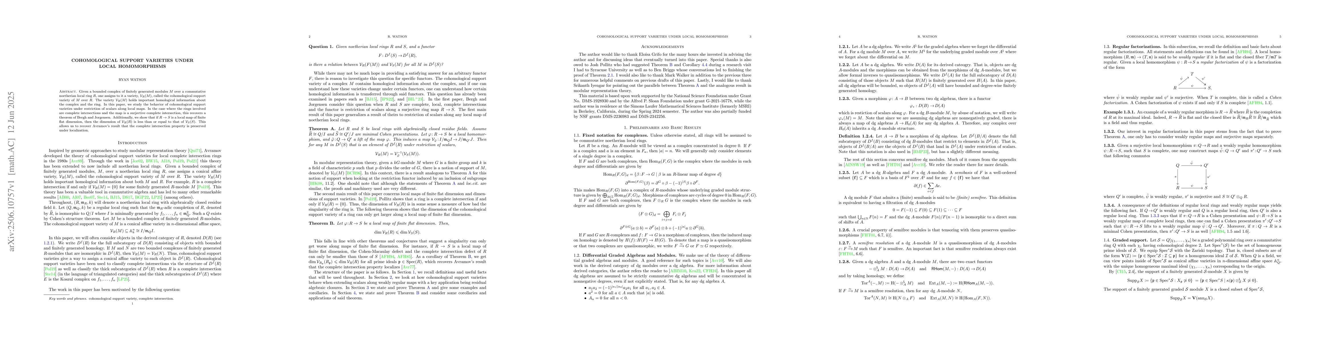 Thumbnail for Cohomological support varieties under local homomorphisms