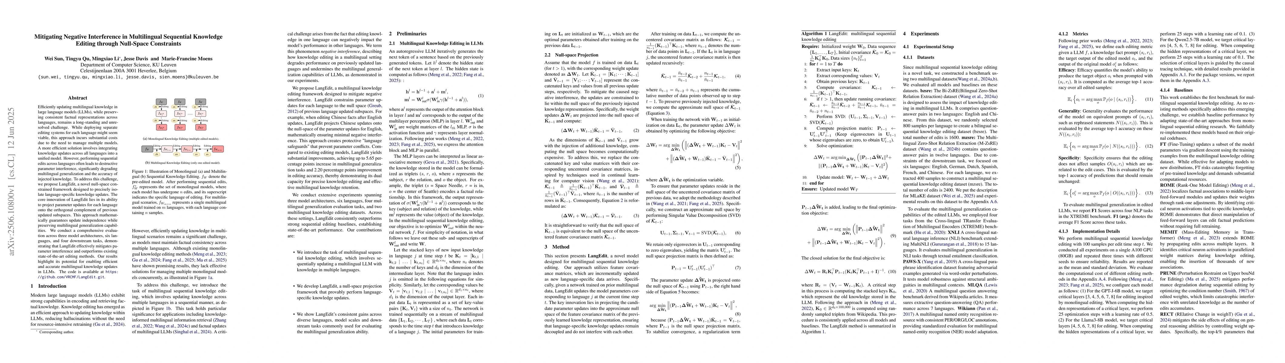 Thumbnail for Mitigating Negative Interference in Multilingual Sequential Knowledge
  Editing through Null-Space Constraints