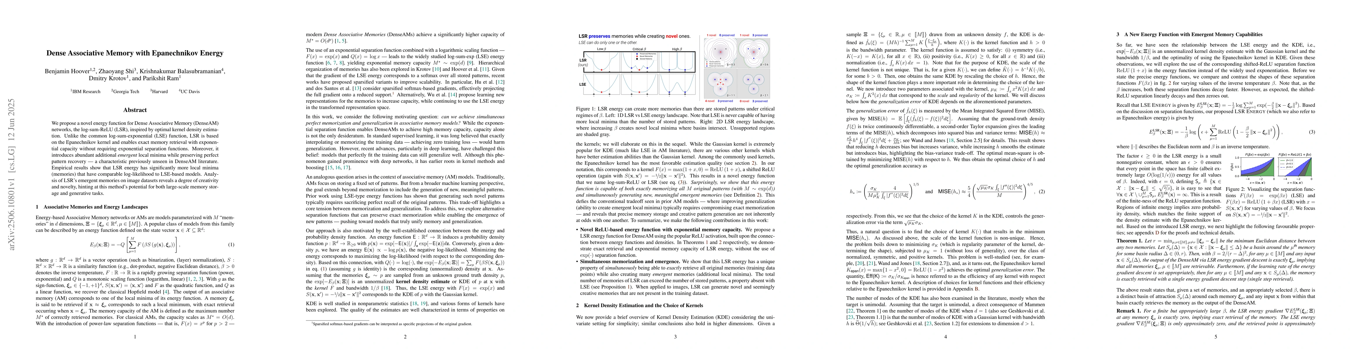 Thumbnail for Dense Associative Memory with Epanechnikov Energy