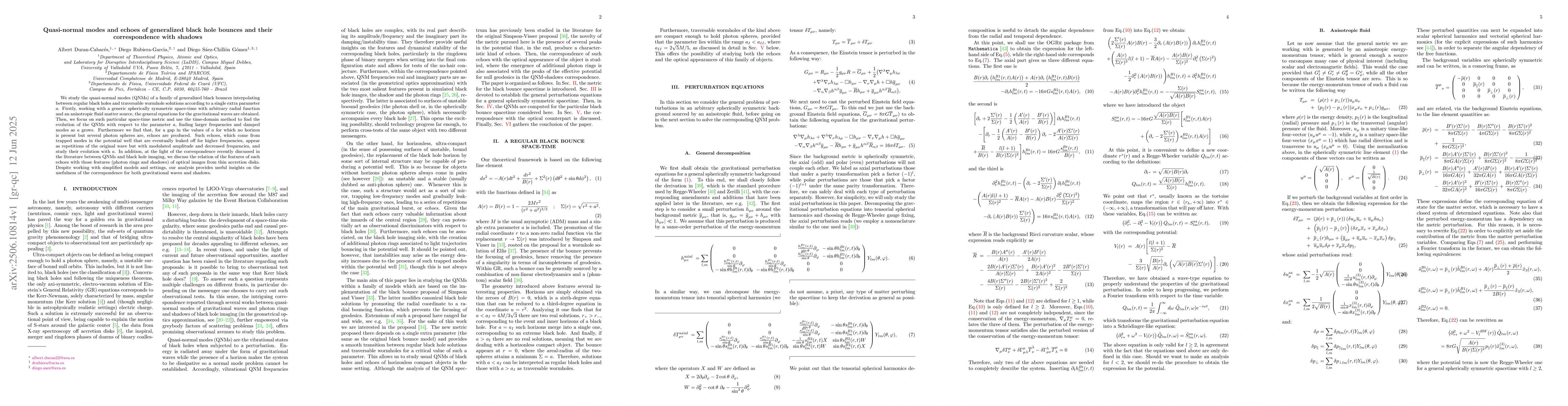 Thumbnail for Quasi-normal modes and echoes of generalized black hole bounces and
  their correspondence with shadows