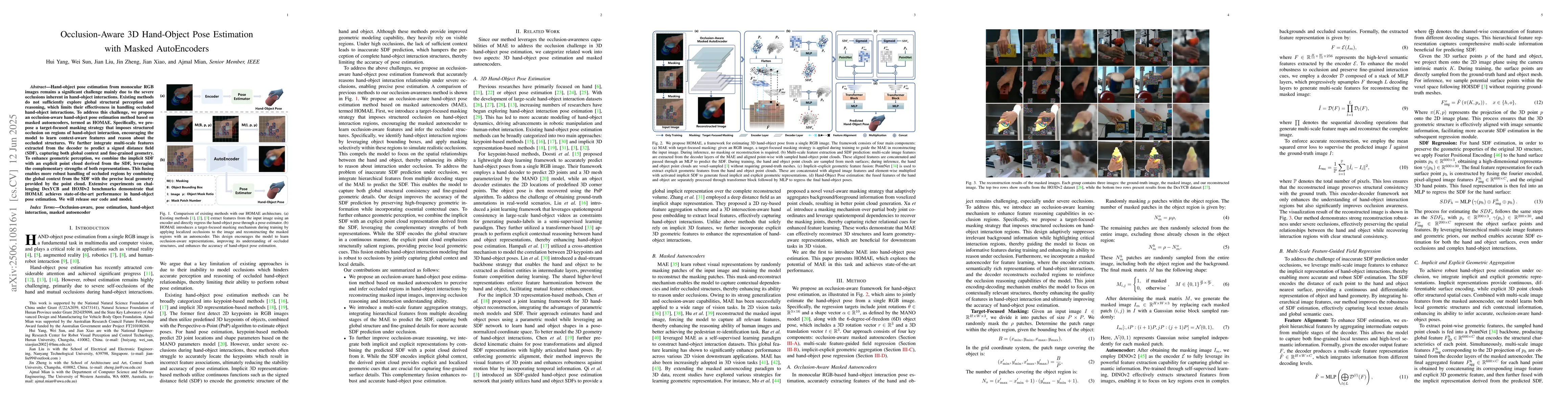 Thumbnail for Occlusion-Aware 3D Hand-Object Pose Estimation with Masked AutoEncoders