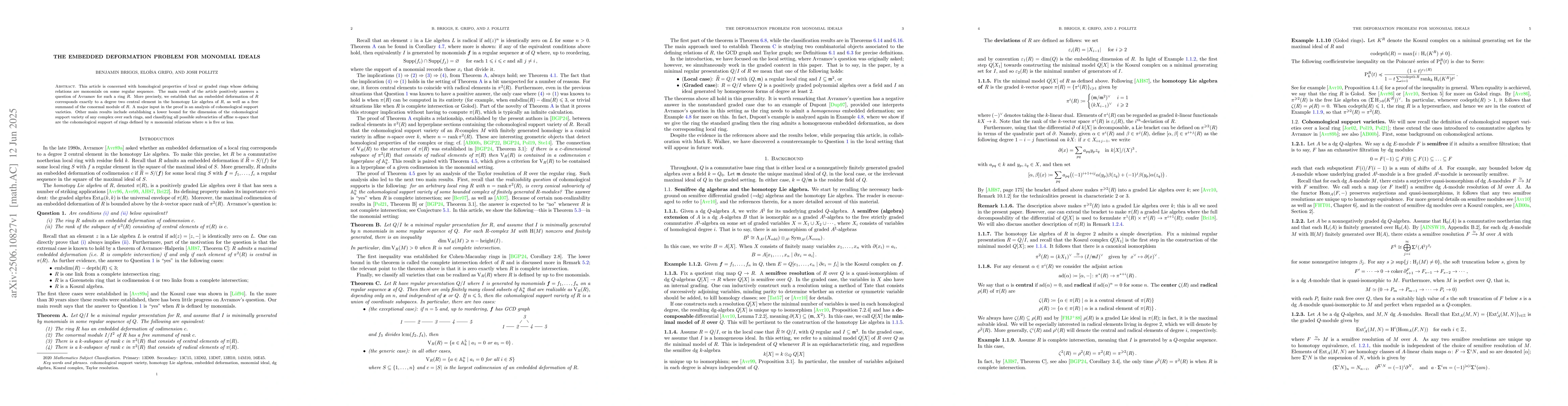 Thumbnail for The embedded deformation problem for monomial ideals