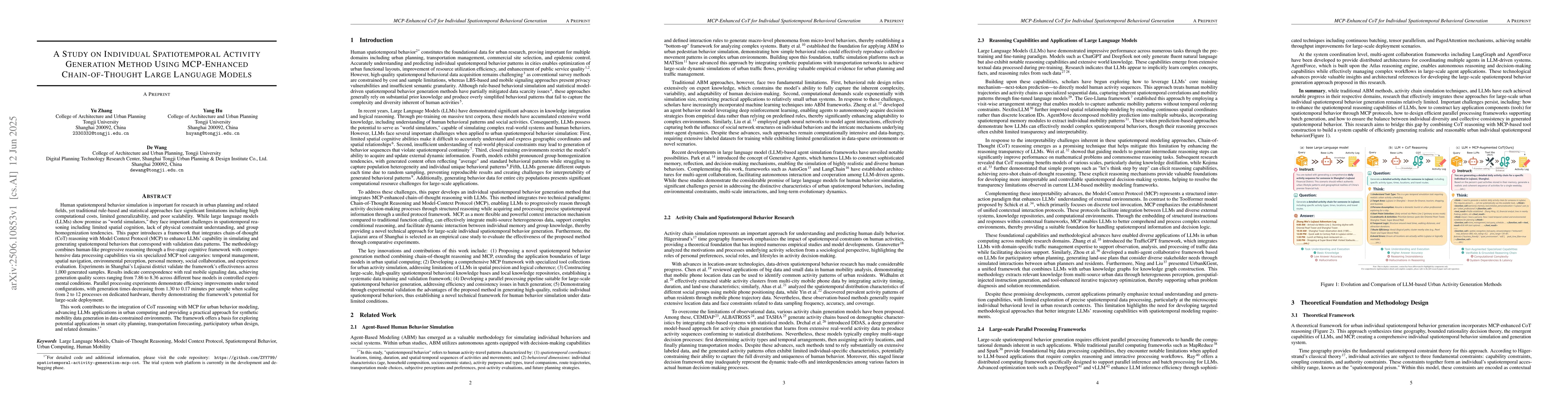 Thumbnail for A Study on Individual Spatiotemporal Activity Generation Method Using
  MCP-Enhanced Chain-of-Thought Large Language Models