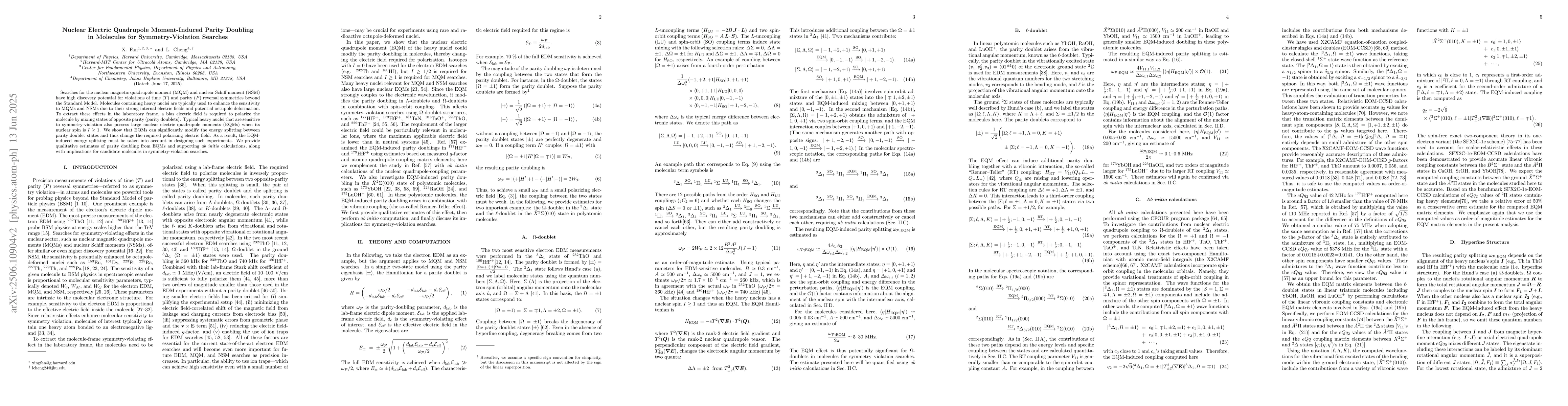 Thumbnail for Nuclear Electric Quadrupole Moment-Induced Parity Doubling in Molecules
  for Symmetry-Violation Searches