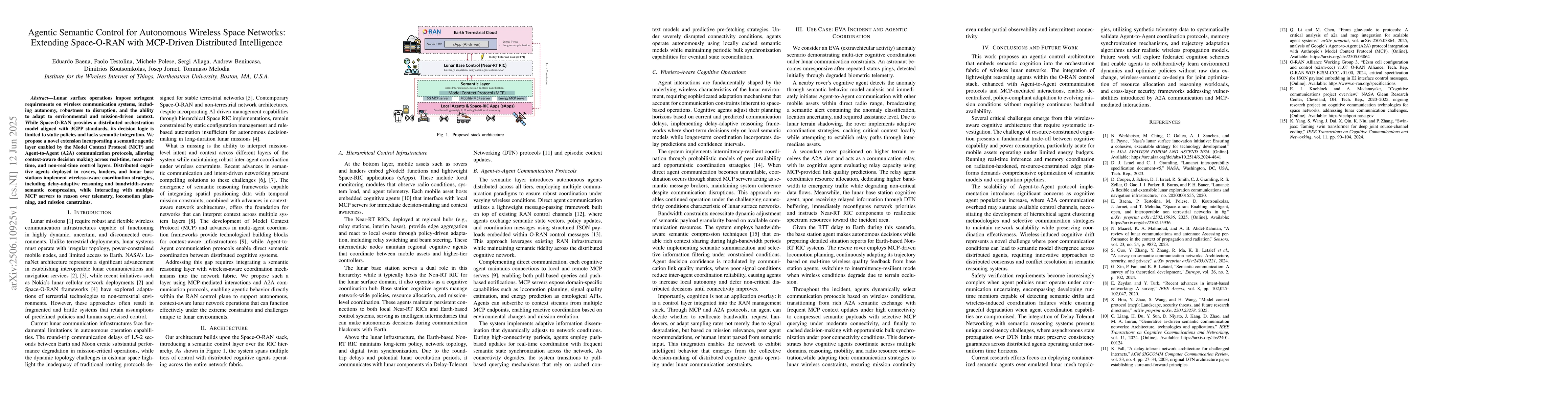 Thumbnail for Agentic Semantic Control for Autonomous Wireless Space Networks:
  Extending Space-O-RAN with MCP-Driven Distributed Intelligence
