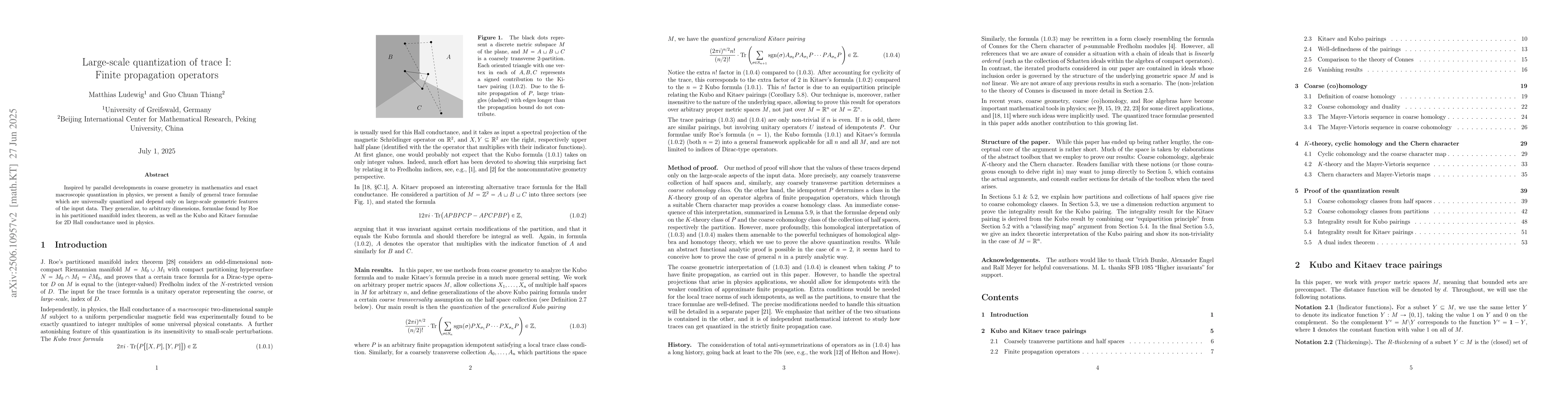 Thumbnail for Large-scale quantization of trace I: Finite propagation operators
