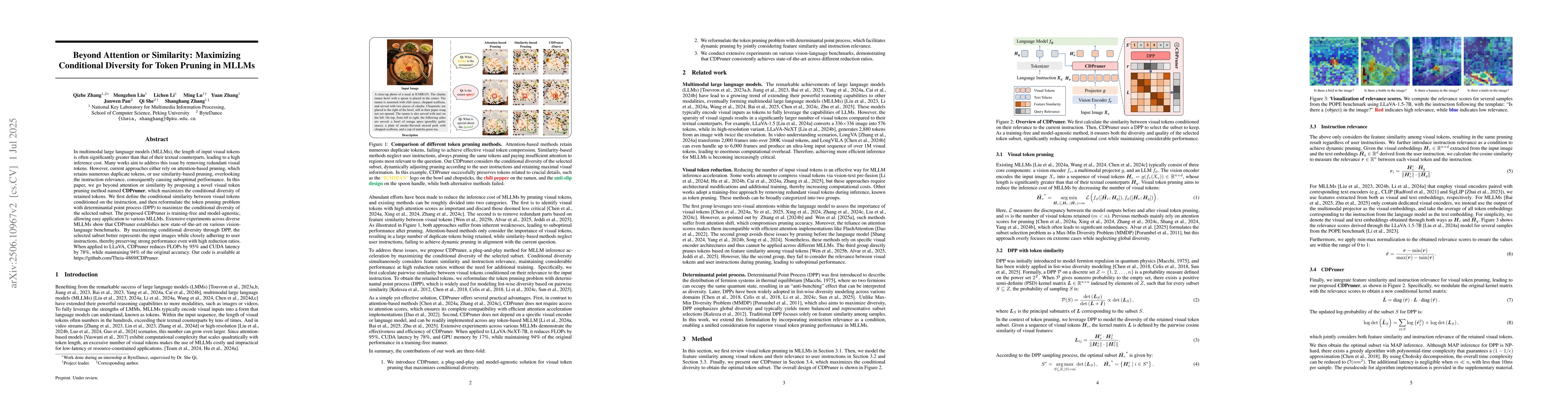 Thumbnail for Beyond Attention or Similarity: Maximizing Conditional Diversity for
  Token Pruning in MLLMs