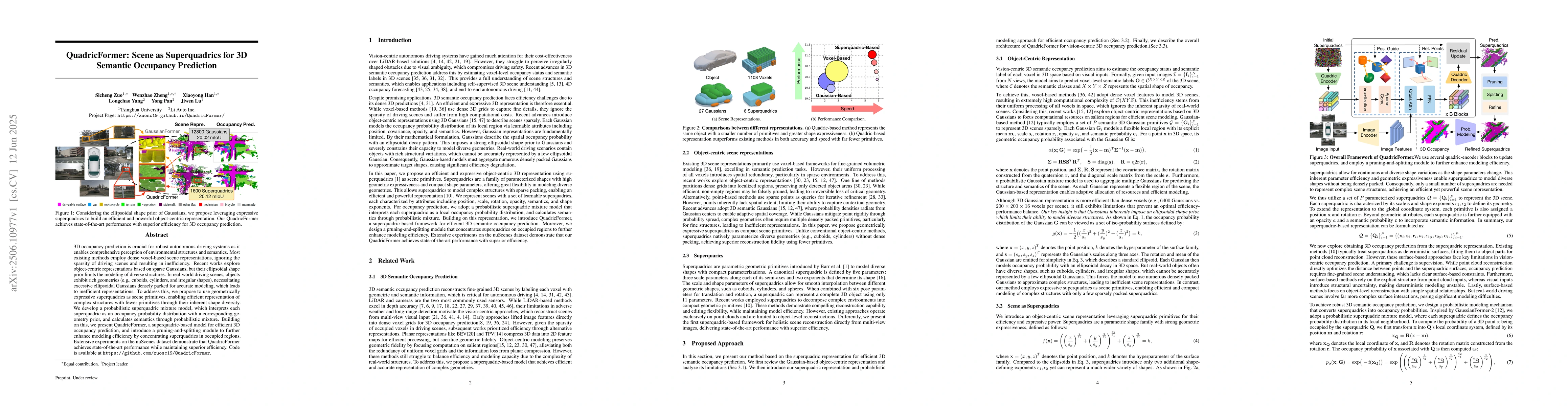 Thumbnail for QuadricFormer: Scene as Superquadrics for 3D Semantic Occupancy
  Prediction