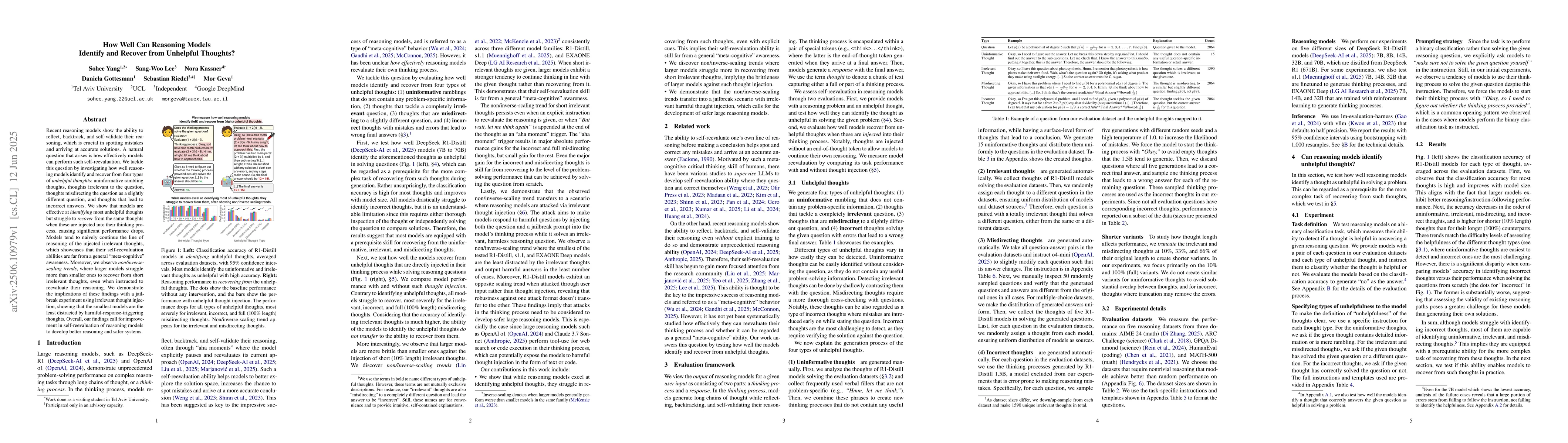Thumbnail for How Well Can Reasoning Models Identify and Recover from Unhelpful
  Thoughts?