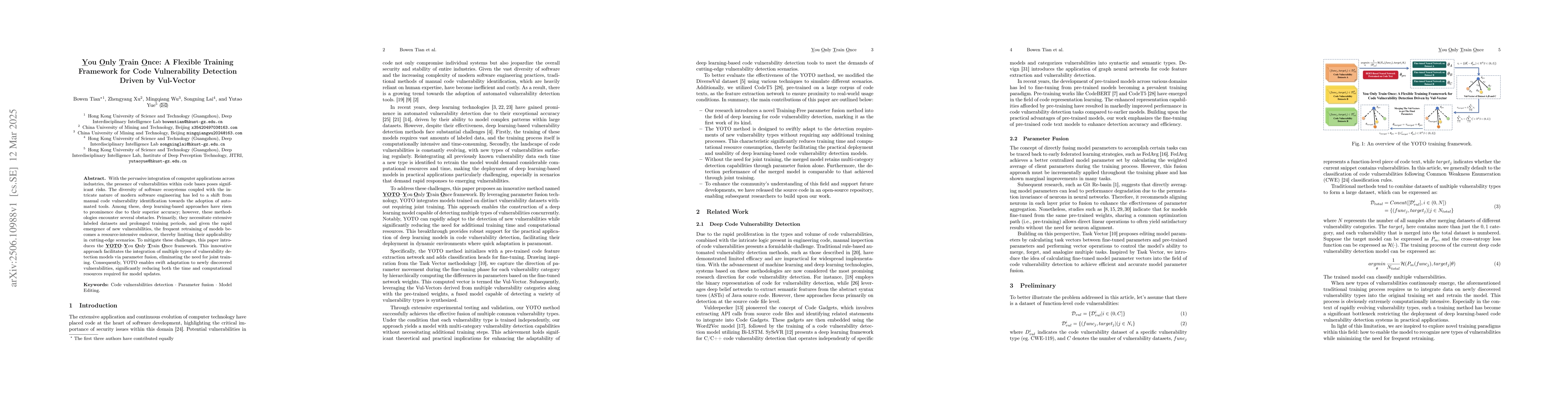 Thumbnail for You Only Train Once: A Flexible Training Framework for Code
  Vulnerability Detection Driven by Vul-Vector