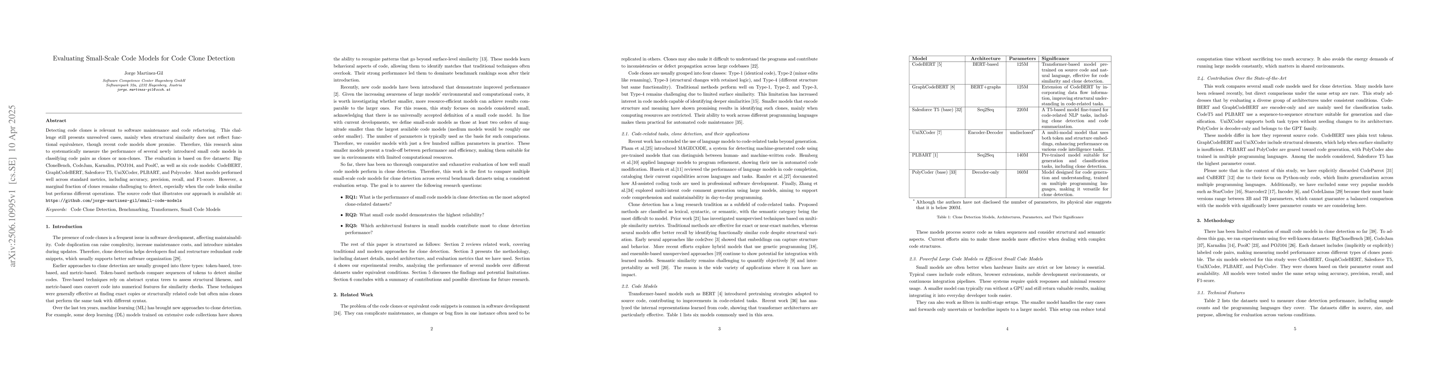 Thumbnail for Evaluating Small-Scale Code Models for Code Clone Detection