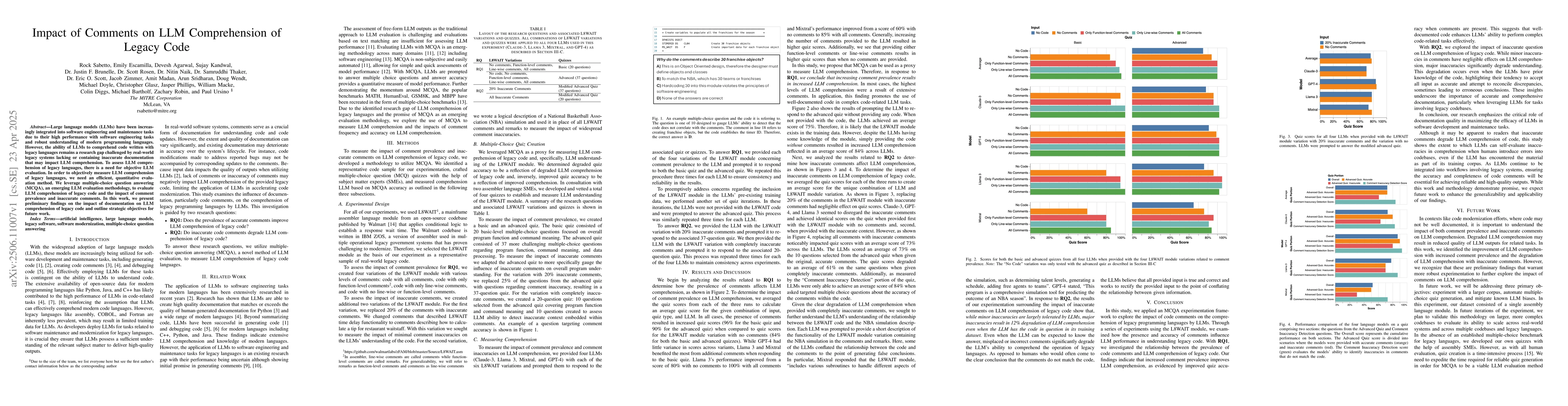Thumbnail for Impact of Comments on LLM Comprehension of Legacy Code