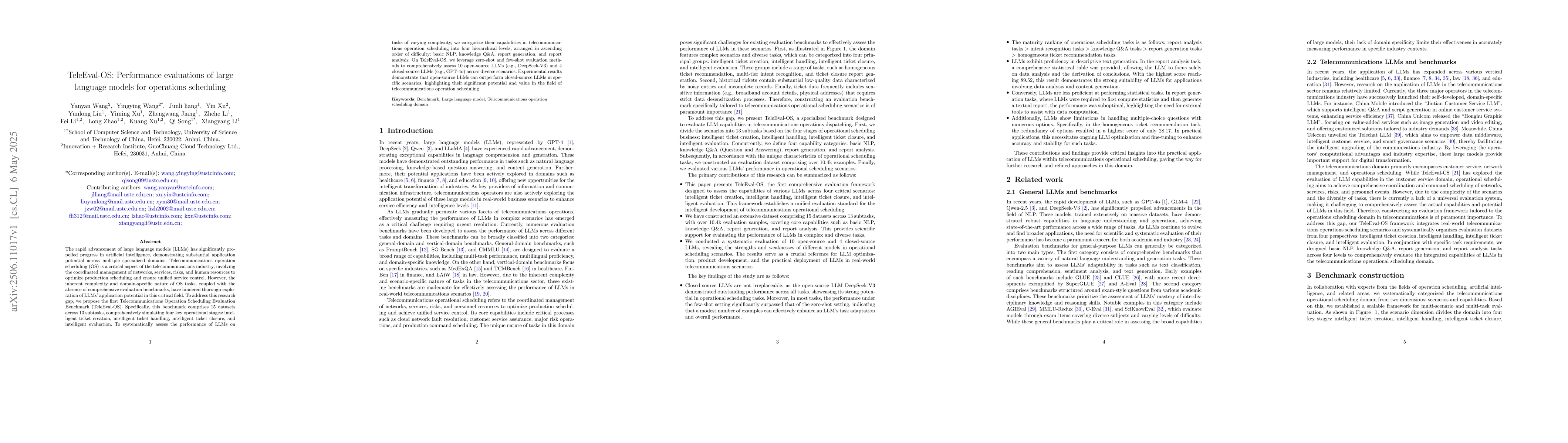 Thumbnail for TeleEval-OS: Performance evaluations of large language models for
  operations scheduling