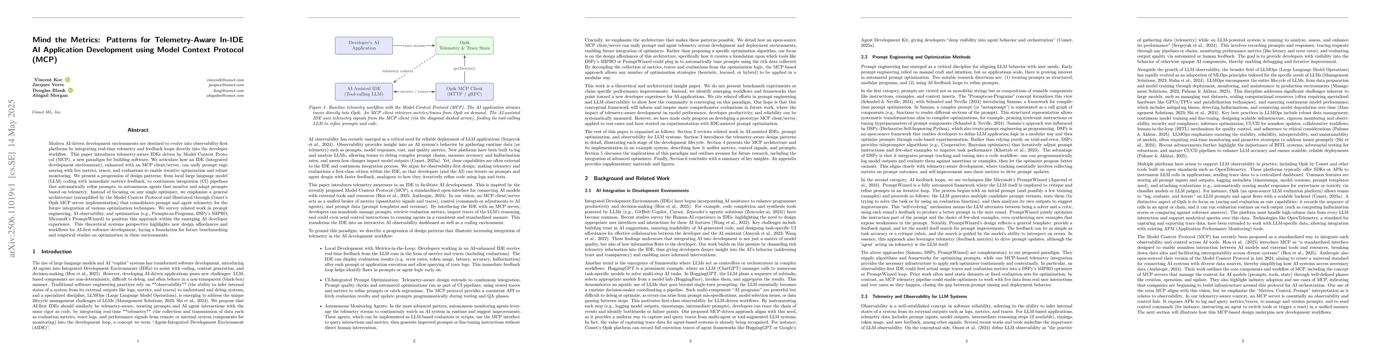 Thumbnail for Mind the Metrics: Patterns for Telemetry-Aware In-IDE AI Application
  Development using the Model Context Protocol (MCP)