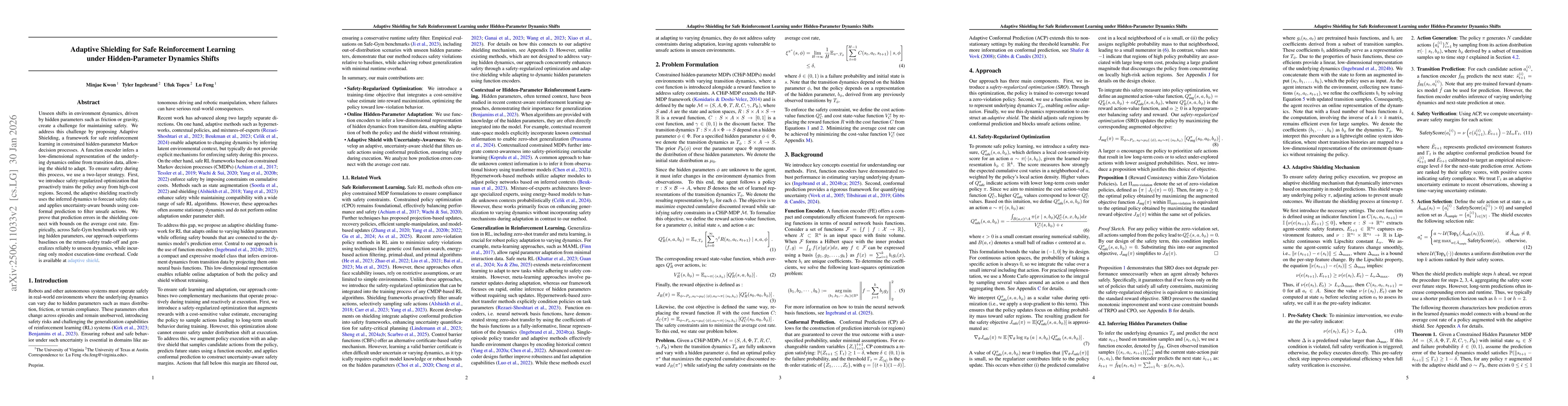 Thumbnail for Adaptive Shielding for Safe Reinforcement Learning under Hidden-Parameter Dynamics Shifts