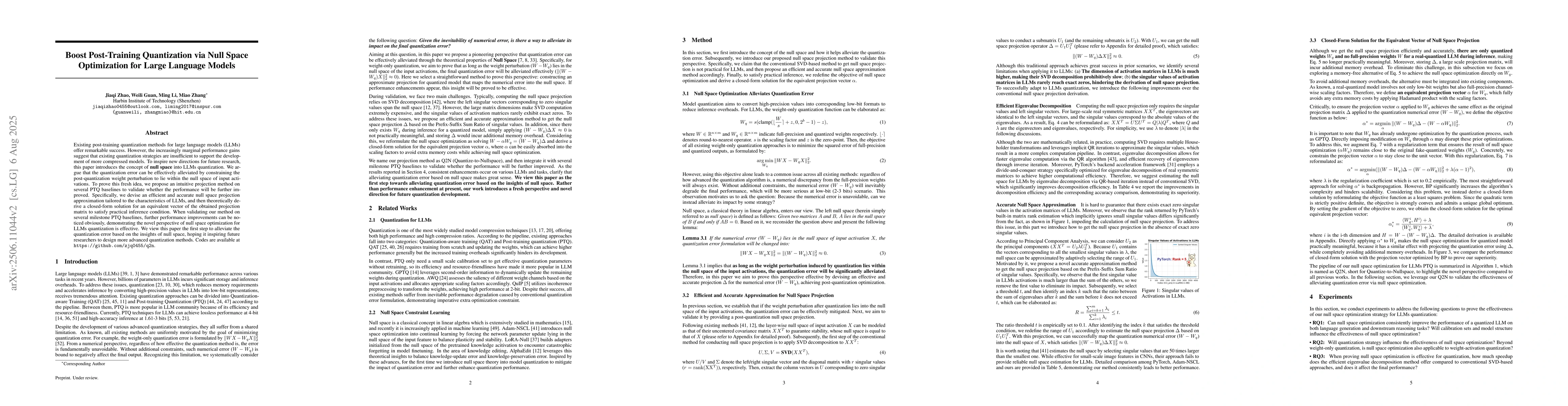 Thumbnail for Boost Post-Training Quantization via Null Space Optimization for Large
  Language Models