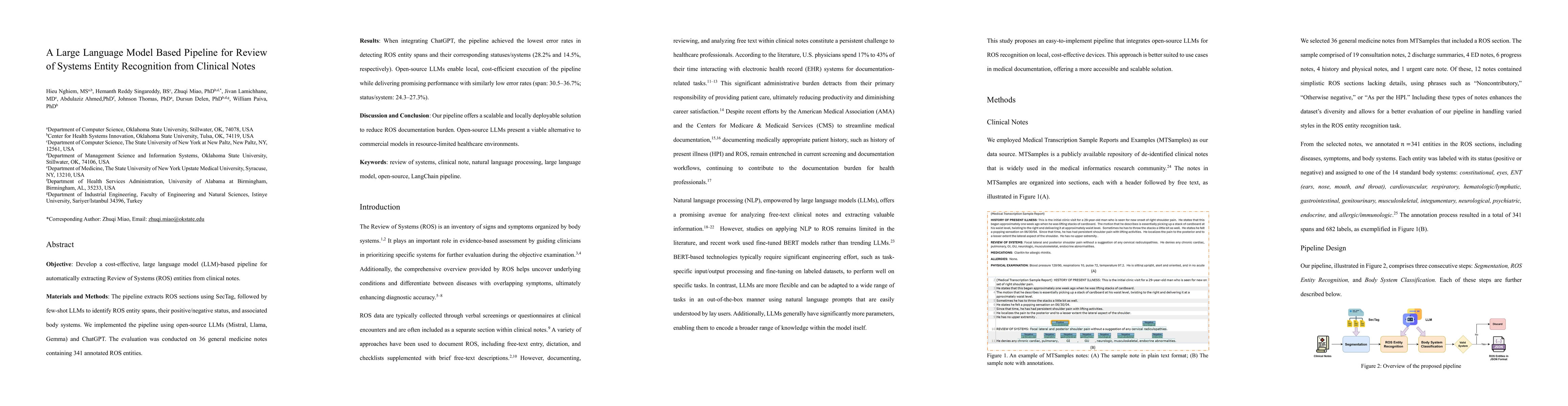 Thumbnail for A Large Language Model Based Pipeline for Review of Systems Entity
  Recognition from Clinical Notes