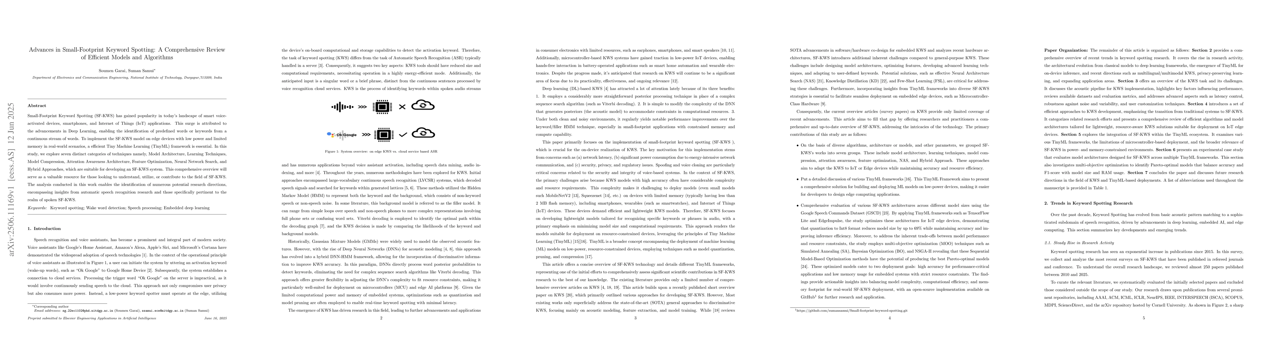 Thumbnail for Advances in Small-Footprint Keyword Spotting: A Comprehensive Review of
  Efficient Models and Algorithms