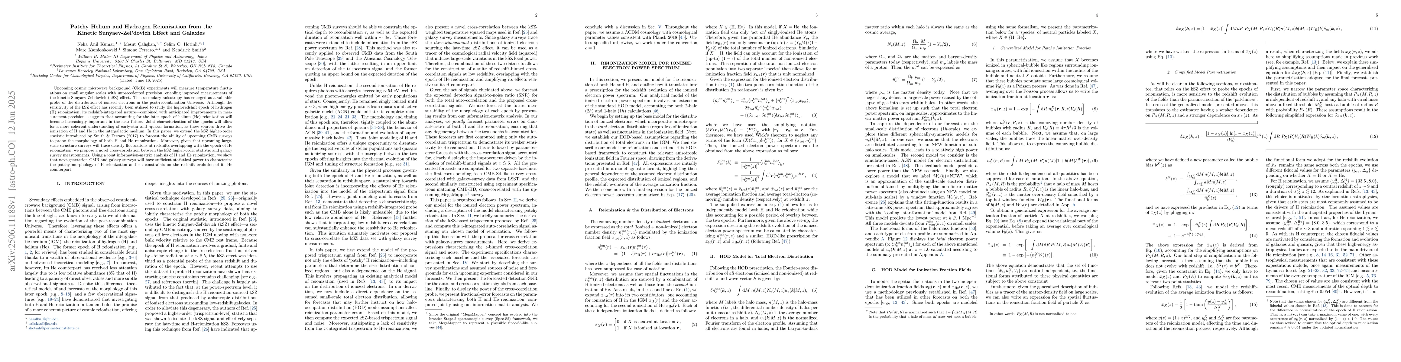 Thumbnail for Patchy Helium and Hydrogen Reionization from the Kinetic
  Sunyaev-Zel'dovich Effect and Galaxies