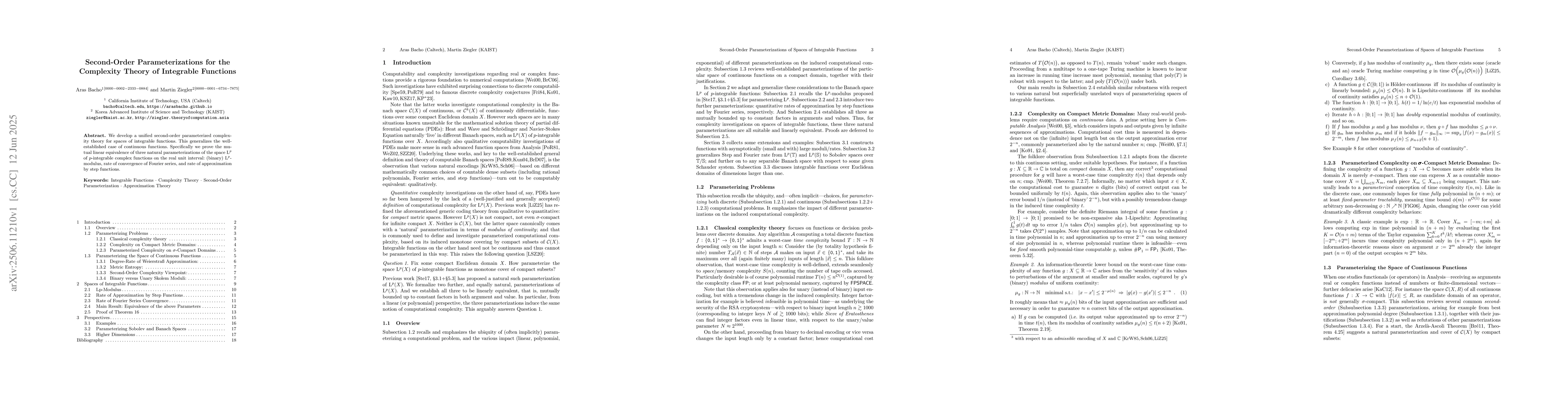 Thumbnail for Second-Order Parameterizations for the Complexity Theory of Integrable
  Functions