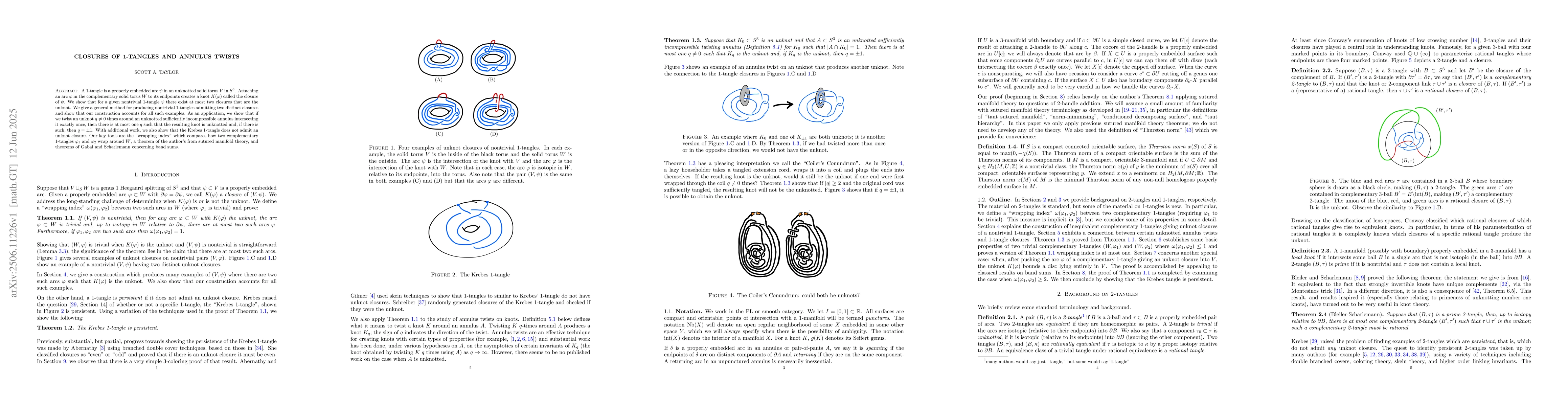 Thumbnail for Closures of 1-tangles and annulus twists