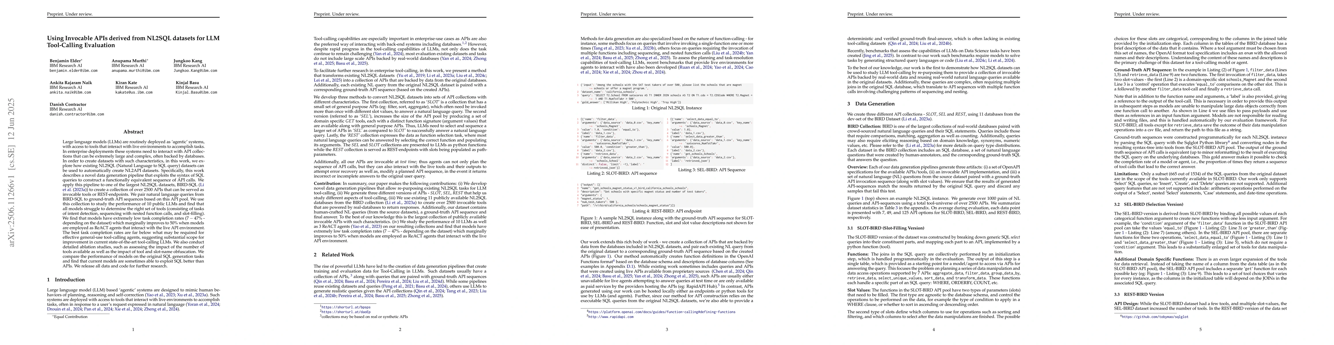 Thumbnail for Invocable APIs derived from NL2SQL datasets for LLM Tool-Calling
  Evaluation