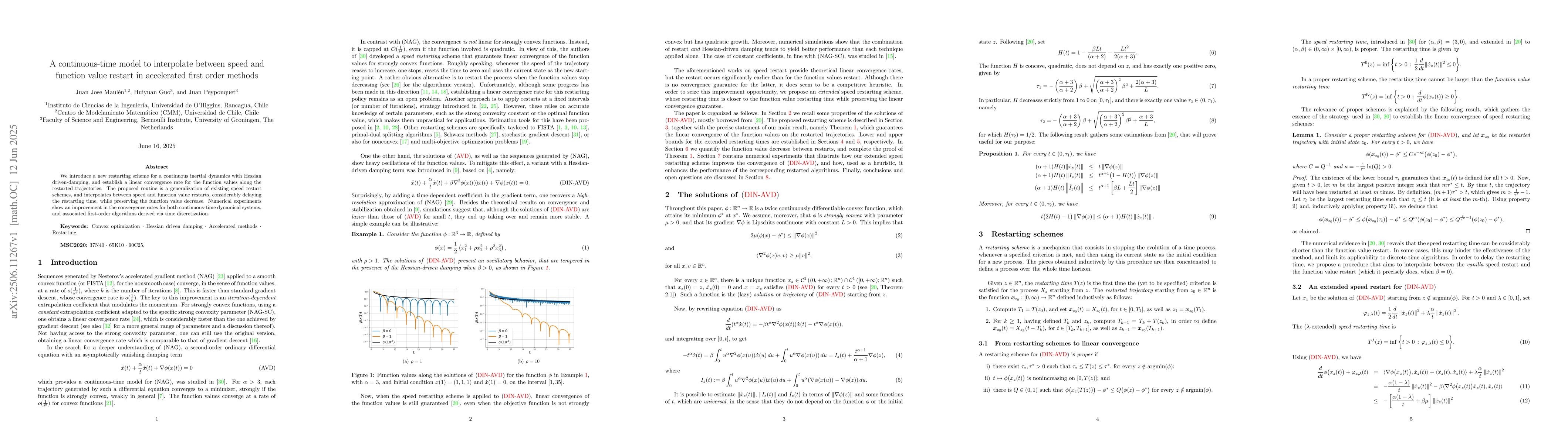 Thumbnail for A continuous-time model to interpolate between speed and function value
  restart in accelerated first order methods