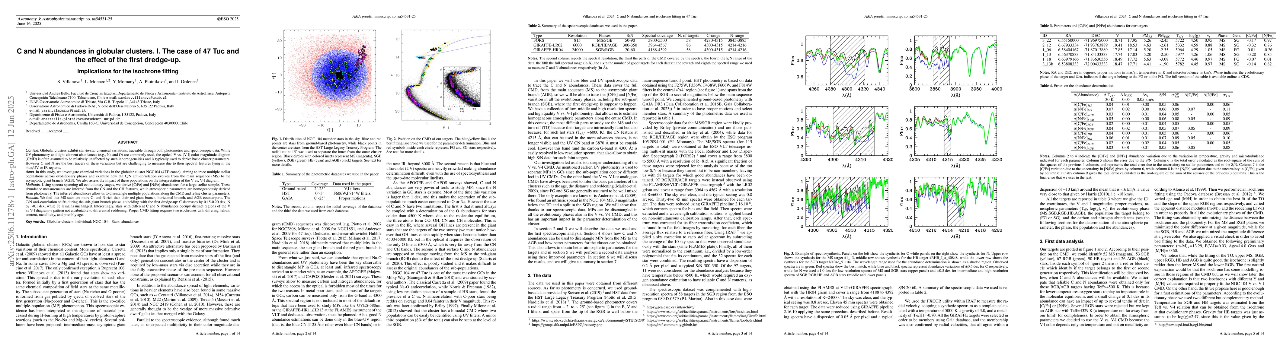 Thumbnail for C and N abundances in globular clusters. I. The case of 47 Tuc and the
  effect of the first dredge-up