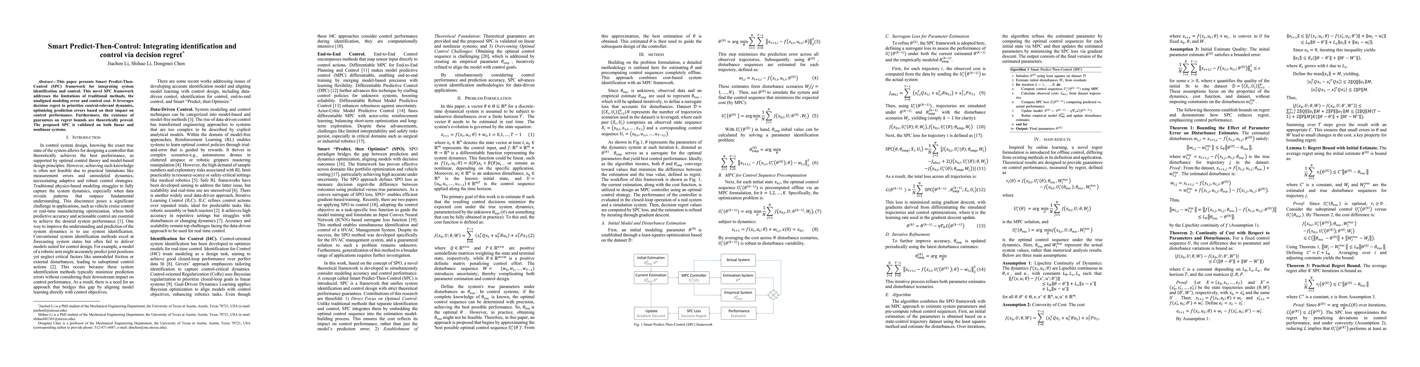 Thumbnail for Smart Predict-Then-Control: Integrating identification and control via
  decision regret