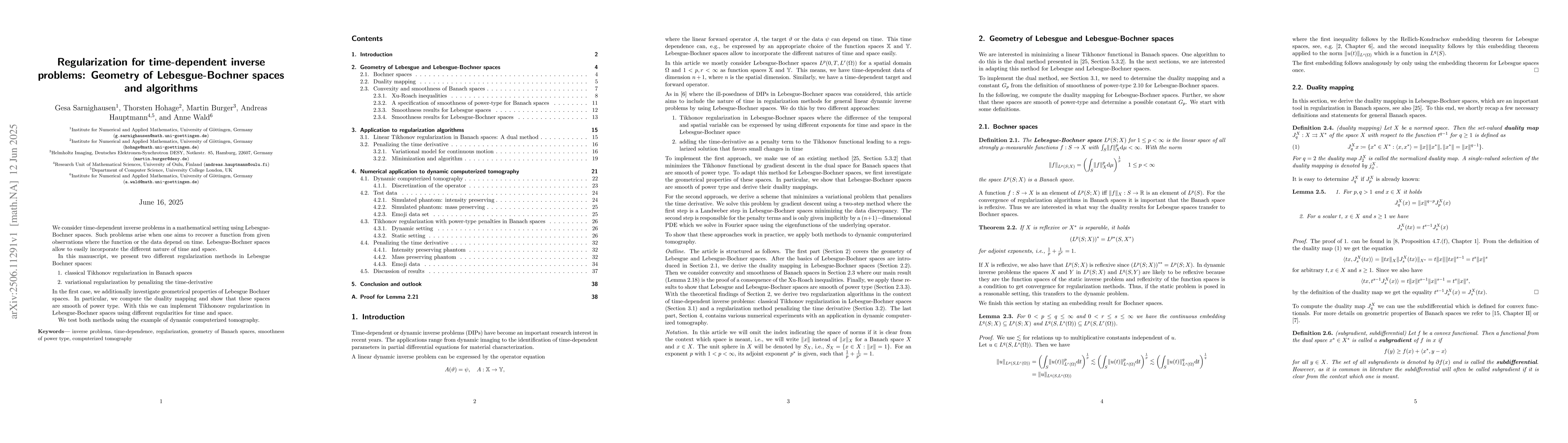Thumbnail for Regularization for time-dependent inverse problems: Geometry of
  Lebesgue-Bochner spaces and algorithms