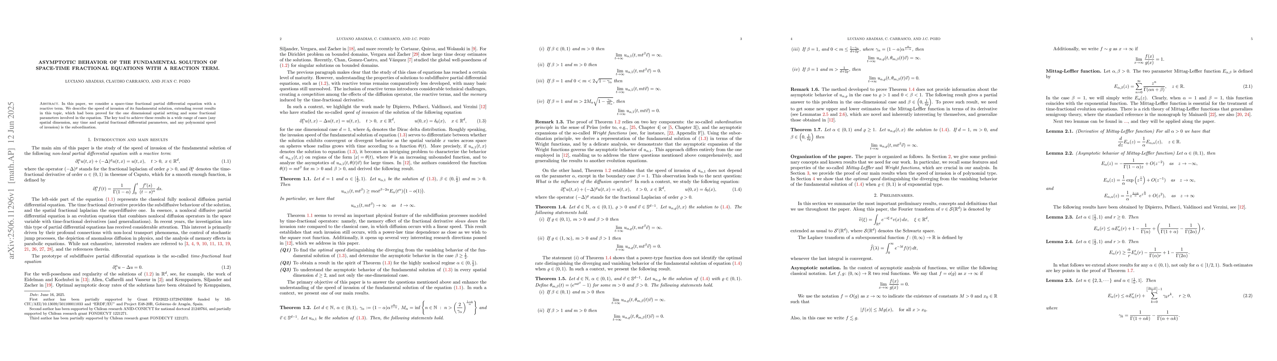 Thumbnail for Asymptotic behavior of the fundamental solution of space-time fractional
  equations with a reaction term